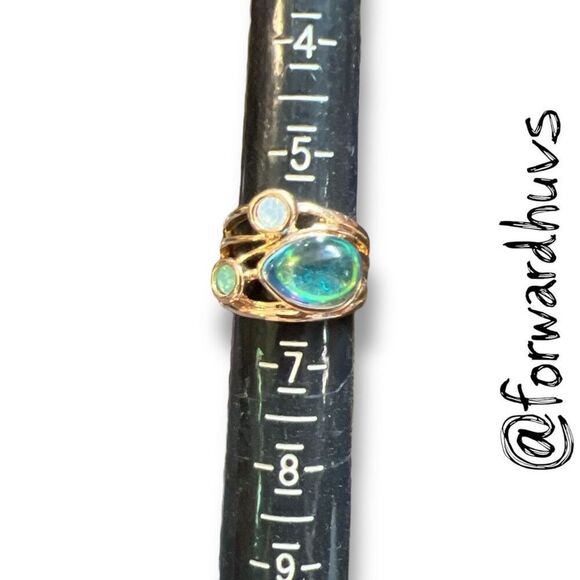 Bundle Sale 3 for $15 | Teardrop Blue-Green Stone Accent Gem Ring Size 6 - Picture 3 of 8